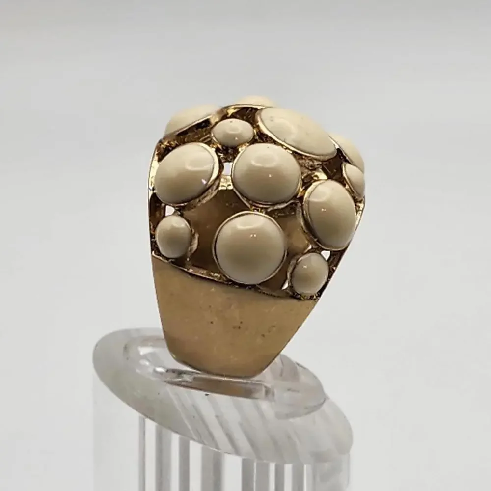 Lia Sophia Gold Tone & Cream Enamel Bubble Ring (7.5) - Picture 3 of 9